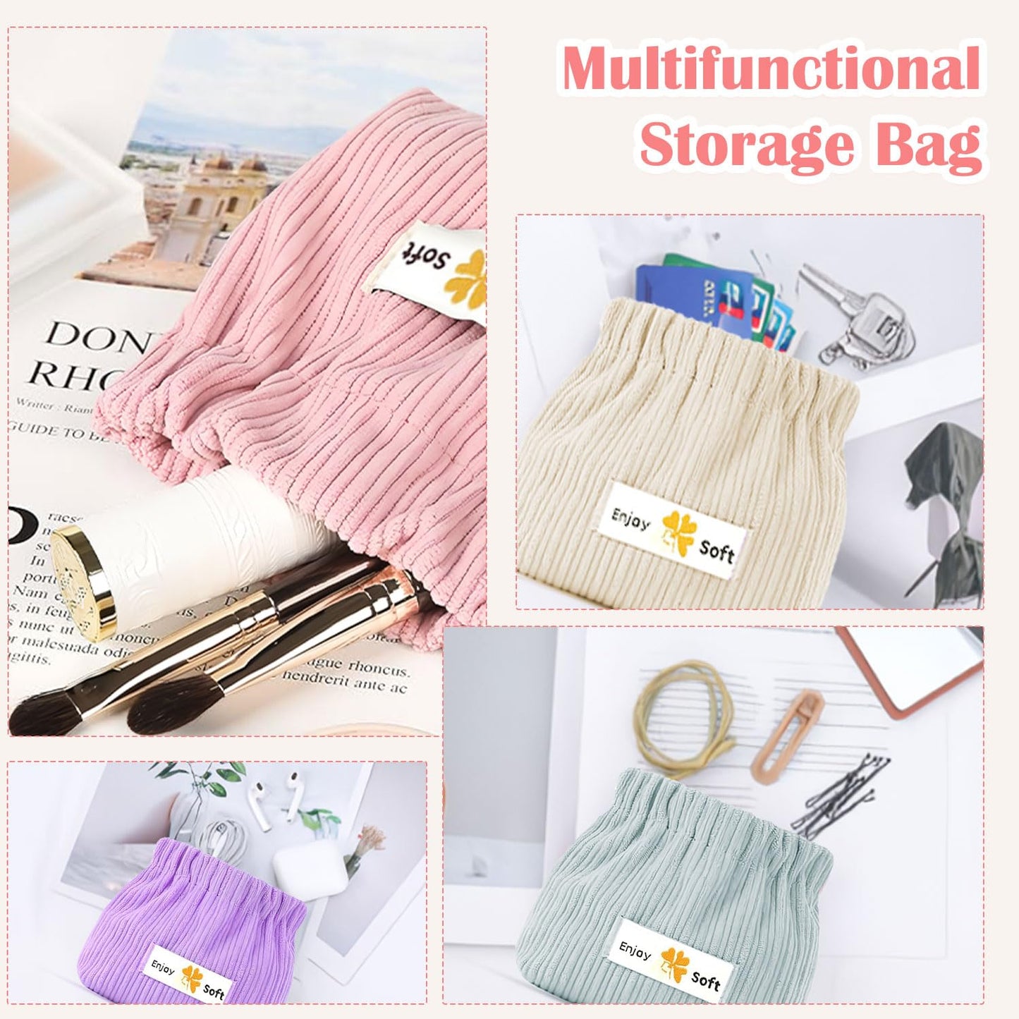 Stylish Corduroy Elastic Mini Organizer Pouch – Compact & Versatile Storage Solution -Pack of 3 .g