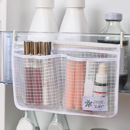 Hanging Mesh Storage Organizer – Multi-Compartment Refrigerator & Kitchen Storage Bag with Hooks; f