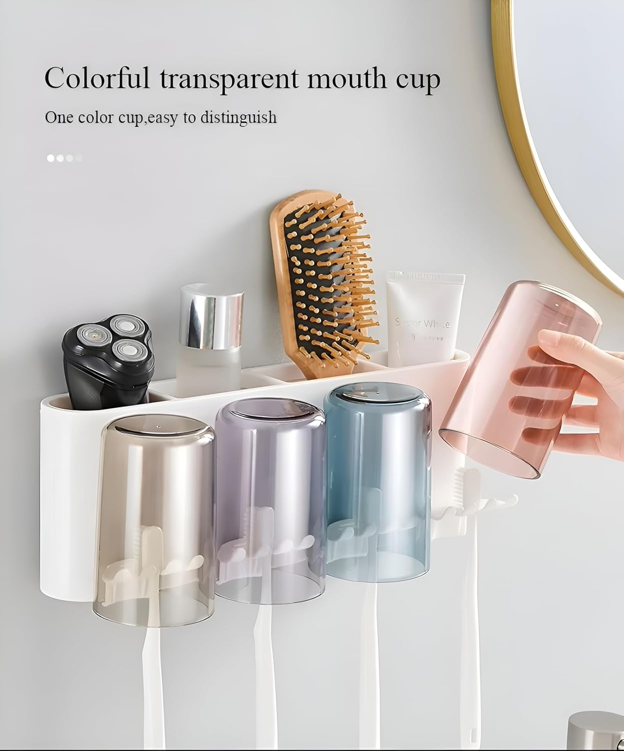 Wall Mounted Toothbrush Holder with 4 Dustproof Cups – Space-Saving Bathroom Organizer: g