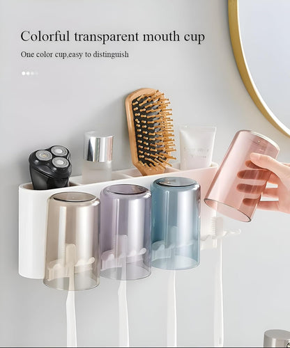 Wall Mounted Toothbrush Holder with 4 Dustproof Cups – Space-Saving Bathroom Organizer: g