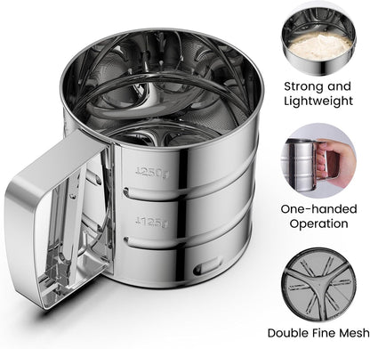 Steel Manual Flour Sifter – Clean, Quick & Efficient Sieving-.f