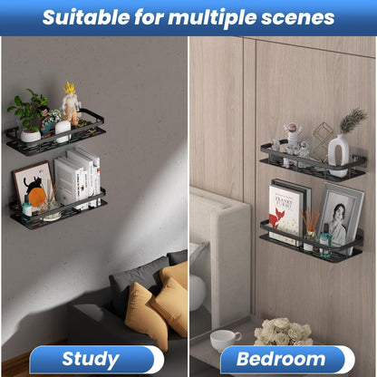 Premium Metal Home & Bathroom Wall Shelf Organiser, Black. -g