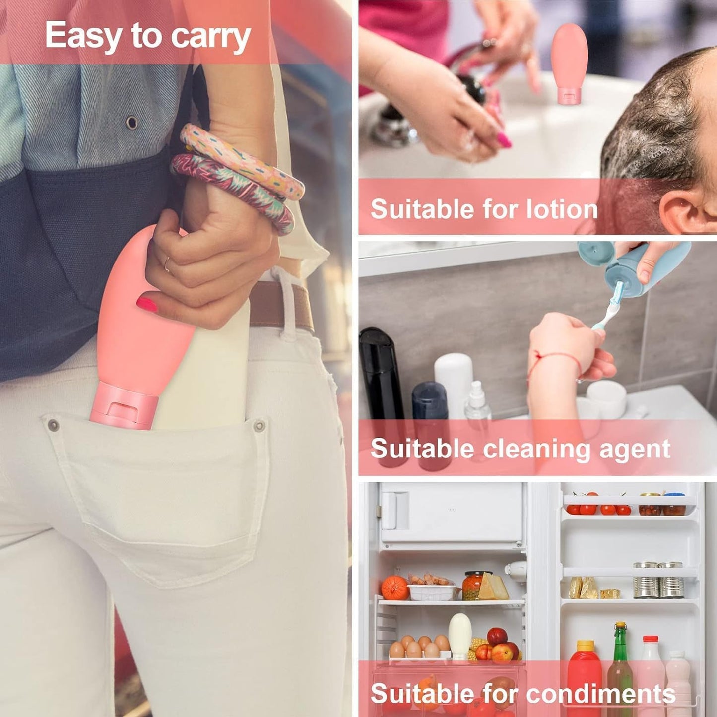 3 pieces travel Silicone Bottles leakproof for Toiletries- 60 ml each ,f