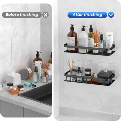 Premium Metal Home & Bathroom Wall Shelf Organiser, Black. -f