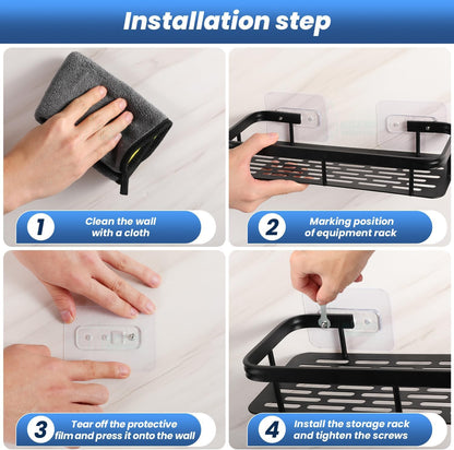 Premium Metal Home & Bathroom Wall Shelf Organiser, Black. -f