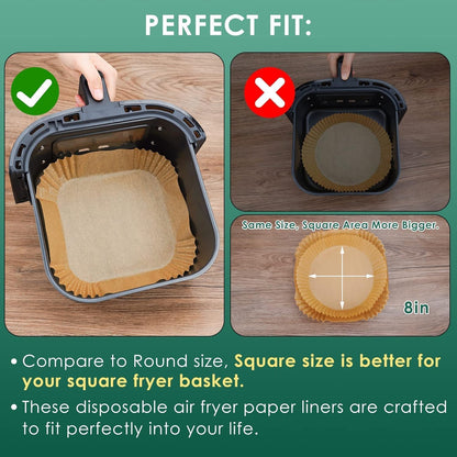 Air Fryer & Oven Paper Liners (100 Pcs) Food grade – Oil-Proof Disposable Parchment Sheets; g