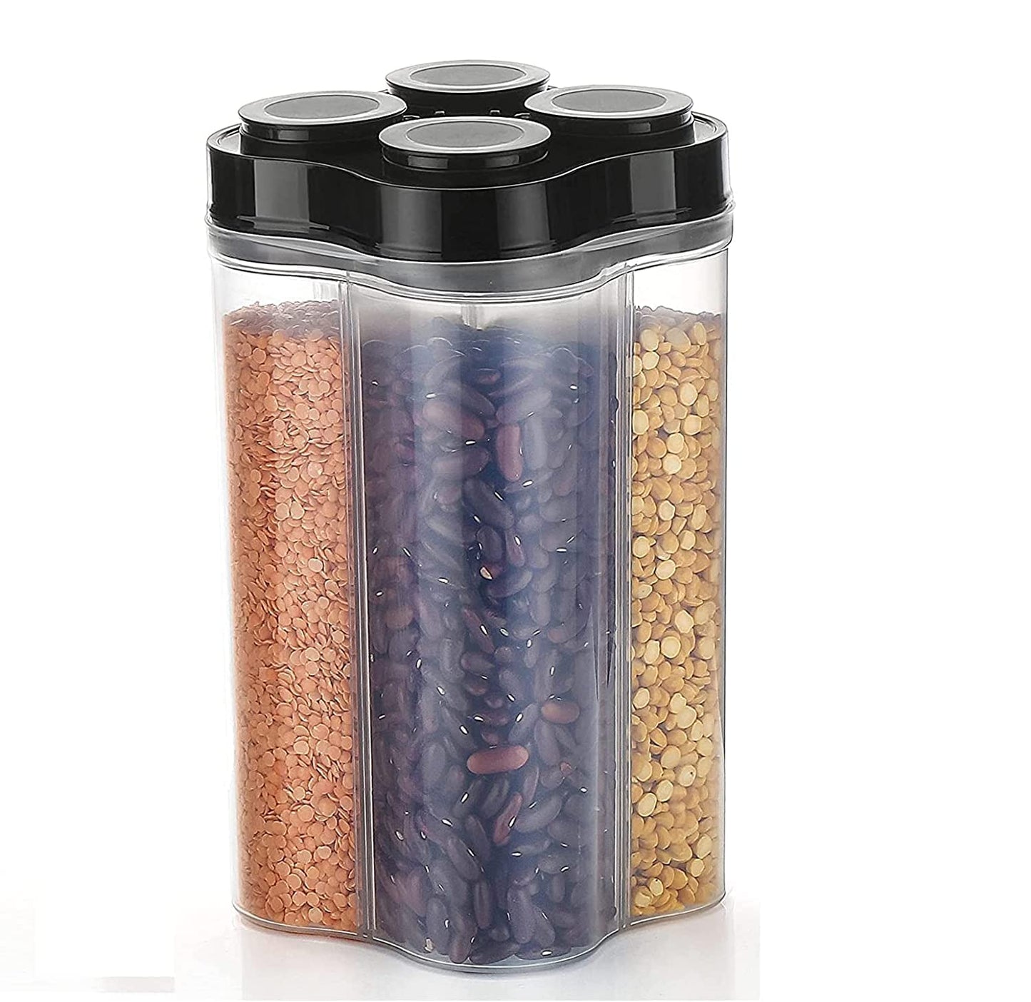 4 Section Transparent Storage Container with Lid | Multi-Purpose Organizer Box for Snacks, Dry Fruits, Spices & Kitchen Essentials: f