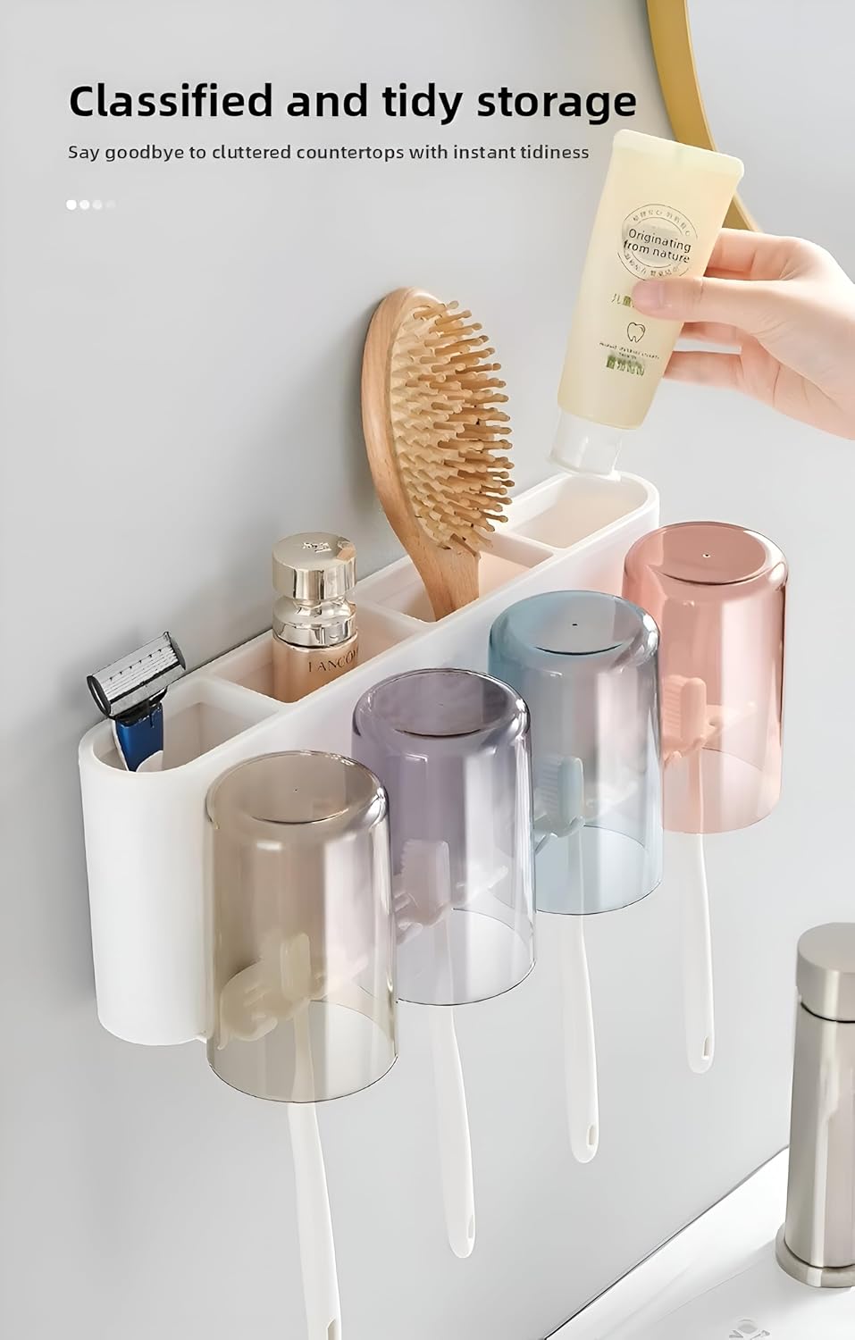 Wall Mounted Toothbrush Holder with 4 Dustproof Cups – Space-Saving Bathroom Organizer: g