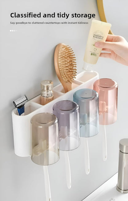 Wall Mounted Toothbrush Holder with 4 Dustproof Cups – Space-Saving Bathroom Organizer: g