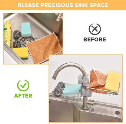 Kitchen Steel Sink Organizer - Get Free 3 Non-Scratch Dish Wash Cloth (worth 199/-) ,f