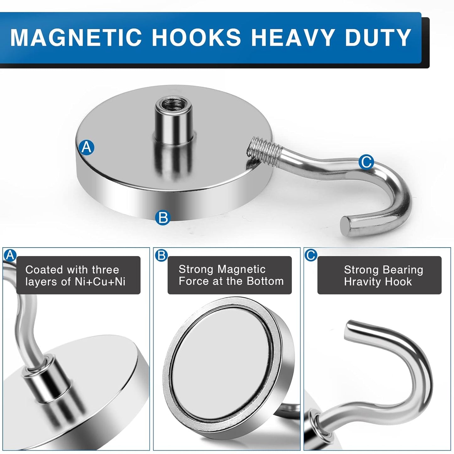 Steel Magnetic Hook – Rust-Resistant, Hanging for Fridge, Garage & Kitchen (Pack of 4)-.g