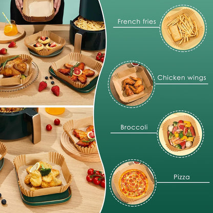 Air Fryer & Oven Paper Liners (100 Pcs) Food grade – Oil-Proof Disposable Parchment Sheets; f