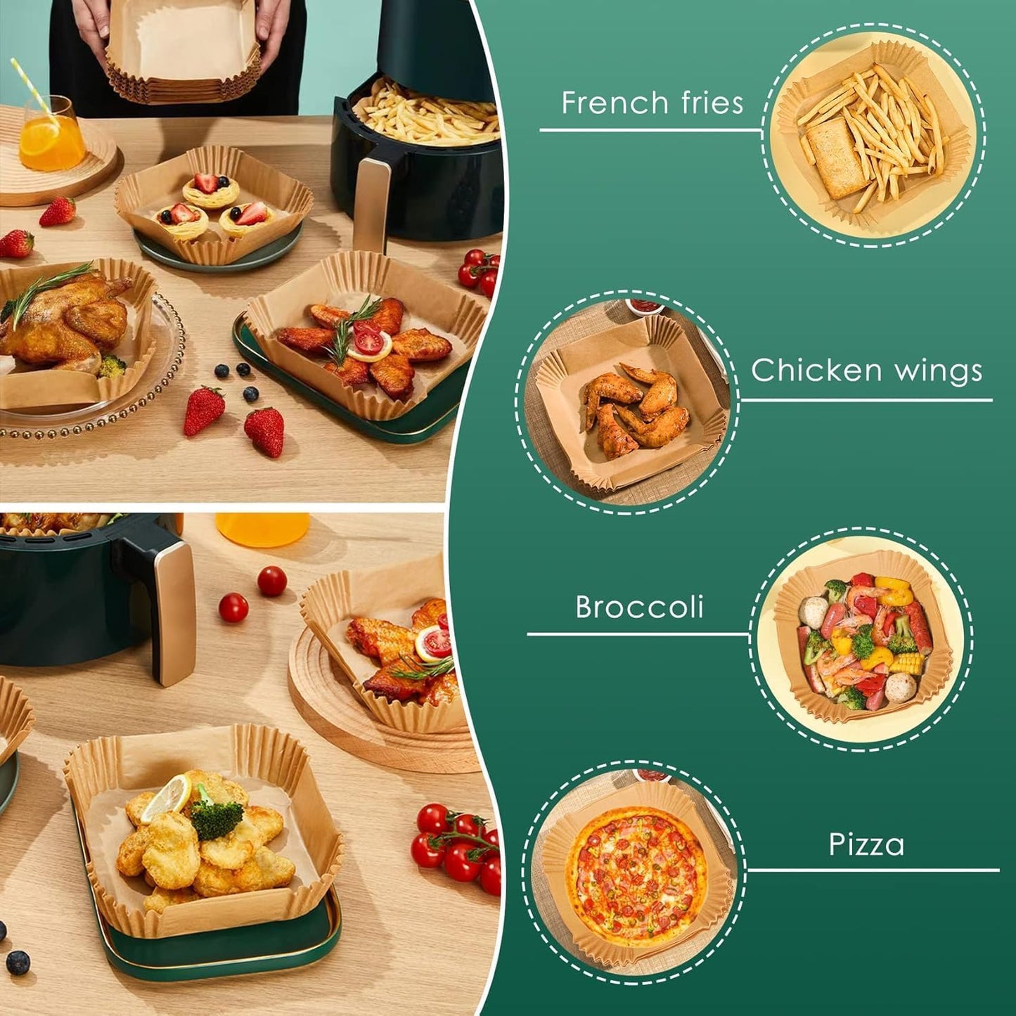Air Fryer & Oven Paper Liners (100 Pcs) Food grade – Oil-Proof Disposable Parchment Sheets; g