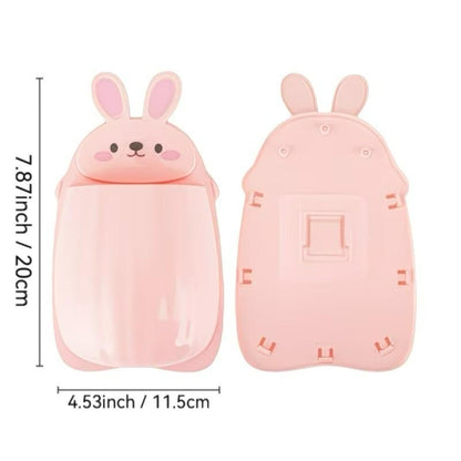 2 PCS Premium Pink & White Bunny Bathroom Toothbrush Holder | Waterproof Wall Mounted Storage Organizer | No Drill Self-Adhesive Bathroom Accessories | Multi-Purpose Holder for Toothbrush, Comb, Razor & Cosmetics