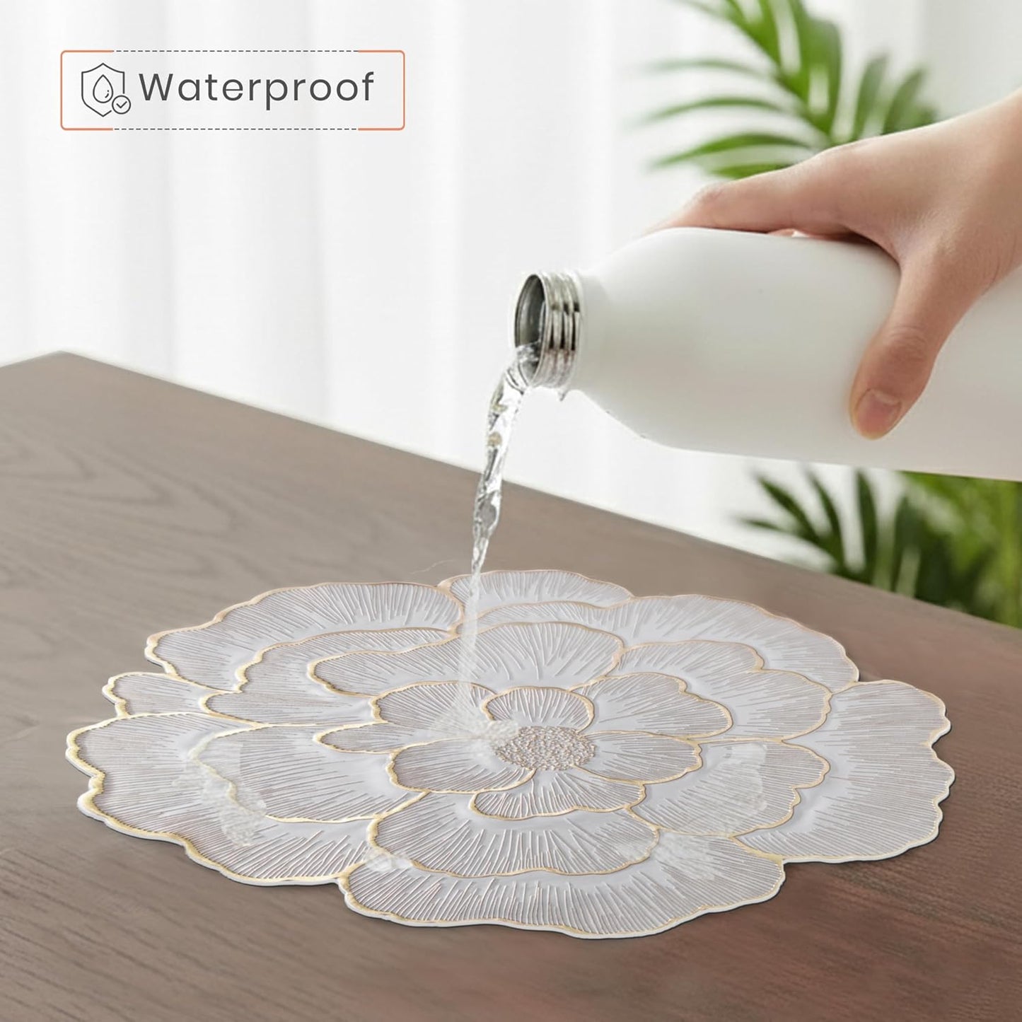 Luxury Floral Golden Round PVC Placemat | Waterproof & Anti-Skid;f