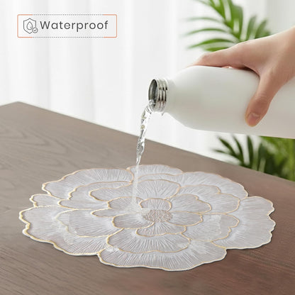 Luxury Floral Golden Round PVC Placemat | Waterproof & Anti-Skid;g