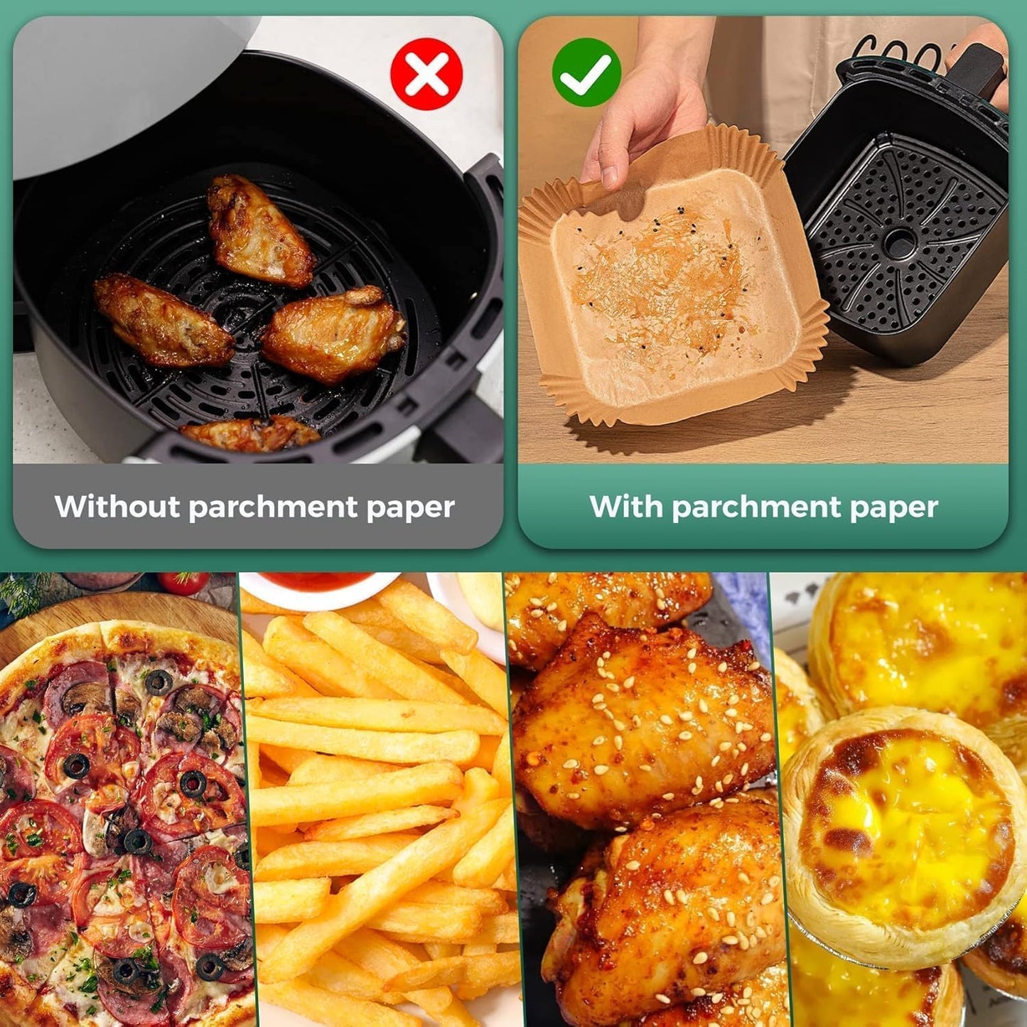 Air Fryer & Oven Paper Liners (100 Pcs) Food grade – Oil-Proof Disposable Parchment Sheets; g