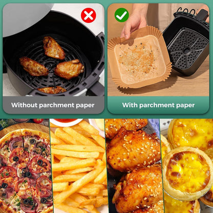 Air Fryer & Oven Paper Liners (100 Pcs) Food grade – Oil-Proof Disposable Parchment Sheets; g