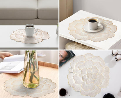 Luxury Floral Golden Round PVC Placemat | Waterproof & Anti-Skid;g