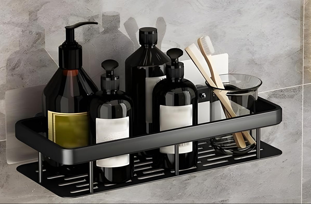 Premium Metal Home & Bathroom Wall Shelf Organiser, Black. -g