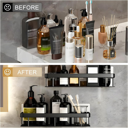 Premium Metal Home & Bathroom Wall Shelf Organiser, Black. -f