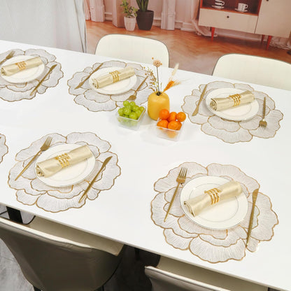 Luxury Floral Golden Round PVC Placemat | Waterproof & Anti-Skid;f