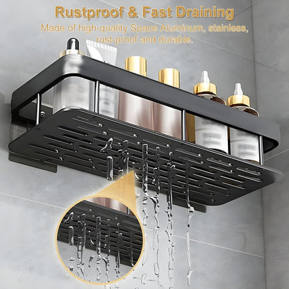 Premium Metal Home & Bathroom Wall Shelf Organiser, Black. -f