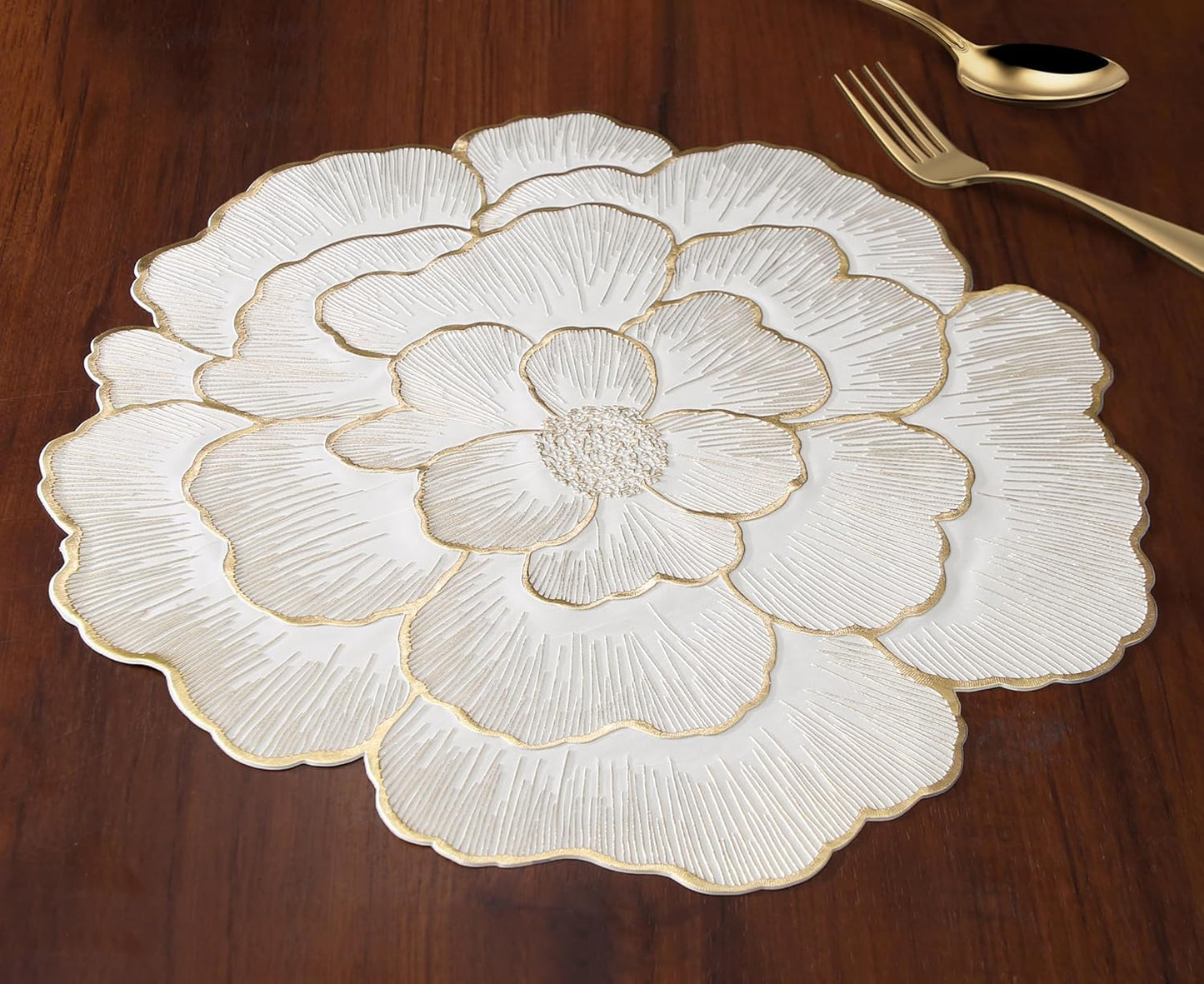 Luxury Floral Golden Round PVC Placemat | Waterproof & Anti-Skid;f