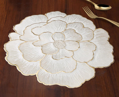 Luxury Floral Golden Round PVC Placemat | Waterproof & Anti-Skid;g
