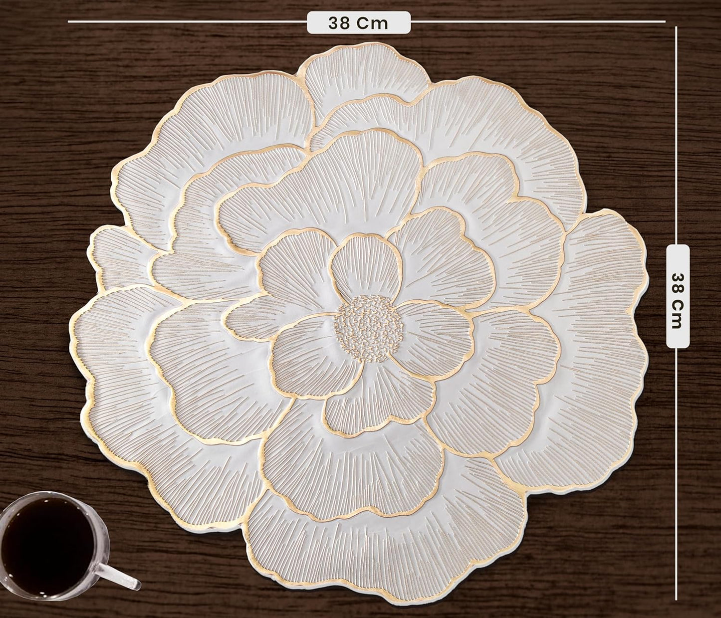 Luxury Floral Golden Round PVC Placemat | Waterproof & Anti-Skid;f
