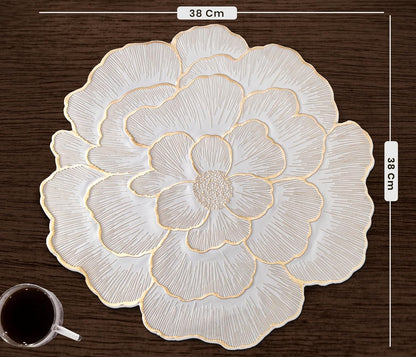 Luxury Floral Golden Round PVC Placemat | Waterproof & Anti-Skid;g
