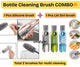 Bottle Cleaning Brush Combo- 1 long silicone brush + 1 bottle lid cleaning brush .f