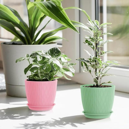 (Pack of 5) 6-Inch Unbreakable Plastic Flower Pots with Drainage & Saucers – Indoor & Outdoor Planters;f