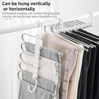 5-in-1 Foldable Steel Clothes Hanger –Space Saving Multi-Layer Organizer for Wardrobe; f