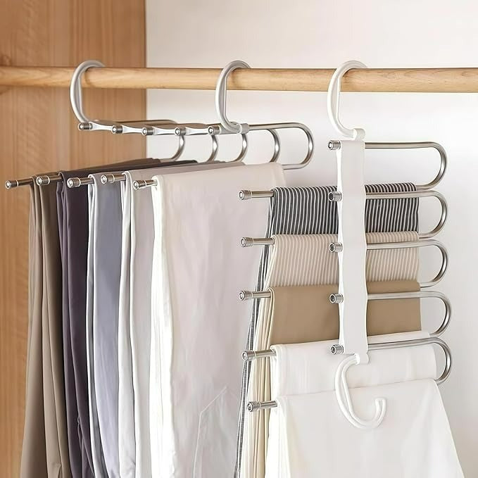 5-in-1 Foldable Steel Clothes Hanger –Space Saving Multi-Layer Organizer for Wardrobe; g