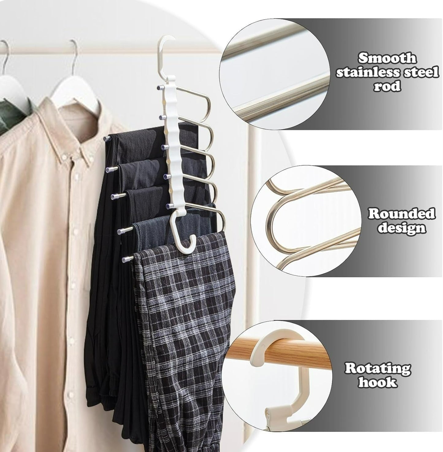 5-in-1 Foldable Steel Clothes Hanger –Space Saving Multi-Layer Organizer for Wardrobe; g