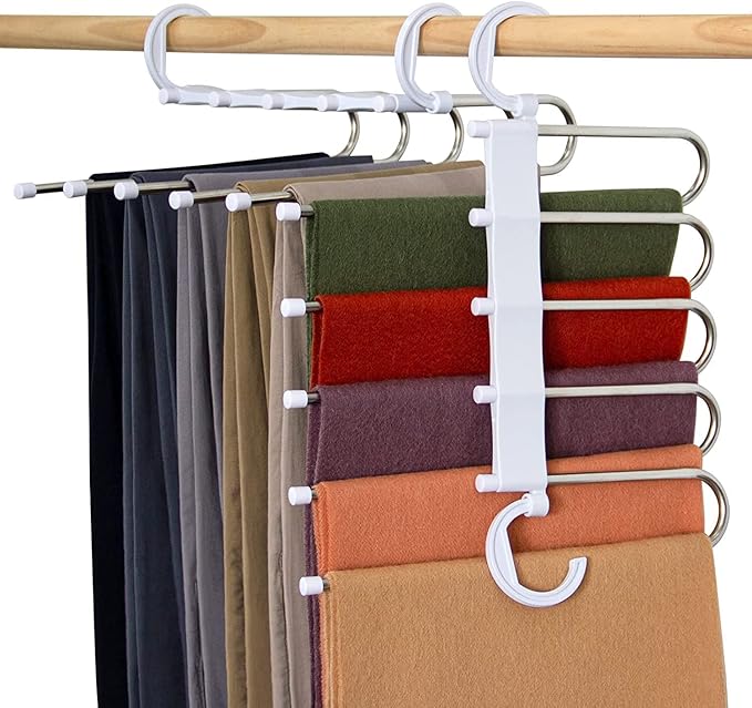 5-in-1 Foldable Steel Clothes Hanger –Space Saving Multi-Layer Organizer for Wardrobe; g