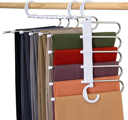 5-in-1 Foldable Steel Clothes Hanger –Space Saving Multi-Layer Organizer for Wardrobe; g