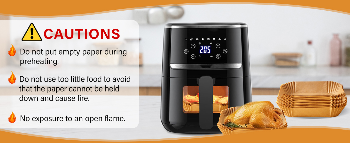 Air Fryer & Oven Paper Liners (100 Pcs) Food grade – Oil-Proof Disposable Parchment Sheets; g