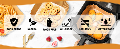 Air Fryer & Oven Paper Liners (100 Pcs) Food grade – Oil-Proof Disposable Parchment Sheets; g