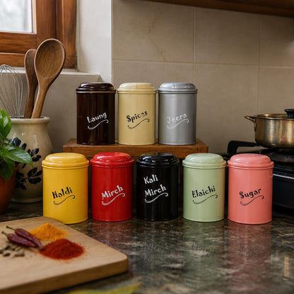 8-Piece Spice Jar Set (300ml Each) – BPA-Free Plastic Kitchen Storage Containers for Sugar & Spices: f