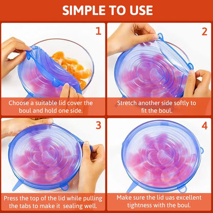 Multipurpose Silicone Lid - Reusable & Microwave Safe(pack of 6 lids) 🔥